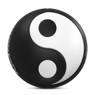 Imagem de Kuangmi Bola de basquete Yin Yang, tamanho oficial 7 (75 cm), pneu médio exclusivo em forma de Tai Chi, para interior e exterior, branco e preto