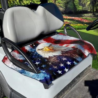 Imagem de Yewattles Capa de assento de carro de praia serve para a maioria dos 2 passageiros retrô águia bandeira americana capa de assento de carrinho toalha esportes ao ar livre à prova de poeira acessórios