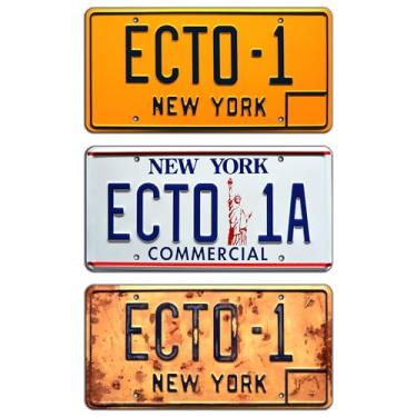 Imagem de Ghostbusters Afterlife | ECTO | Placa de licença estampada de metal, pacote com 3