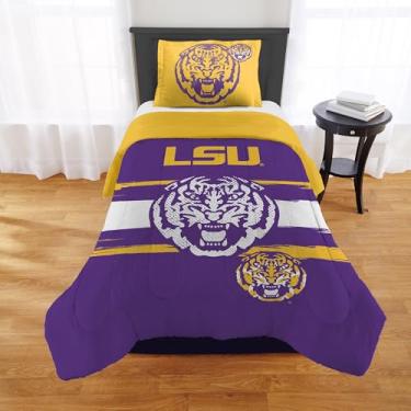 Imagem de Conjunto de edredom LSU Tigers – Roupa de cama LSU para dormitórios, quartos de hóspedes, trailers, portas traseiras e decoração de dia de jogo de tigre, solteiro/solteiro GG