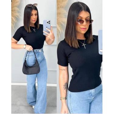 Imagem de Baby look Básica Gola redonda Canelada - Pimenta Rosa, Preto, único 40