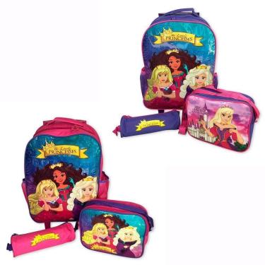 Imagem de Kit Mochila Infantil Escolar Com 3 Peças Princesas Rosa-roxo - diverso