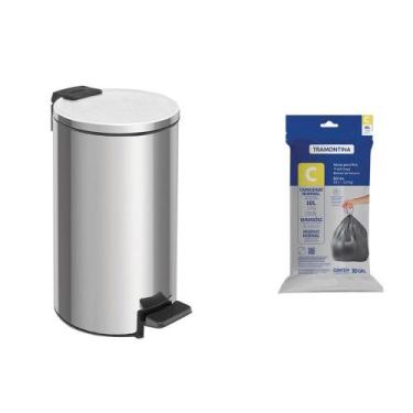 Imagem de Lixeira Tramontina Loop com Pedal 5L Redonda Inox Polido + Saco de Lix