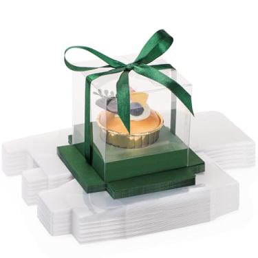 Imagem de EUSOAR Caixas transparentes para cupcake, embalagem com 50 muffins de 9 cm, recipientes de bolo com inserções e fita, porta-biscoitos descartáveis para sobremesa, lembrancinha de festa de casamento