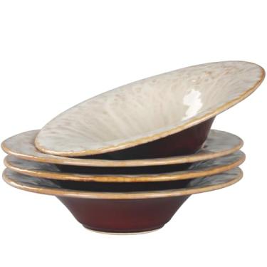 Imagem de jinsongdafa Tigelas de massa de cerâmica, pratos de salada, para servir sopa, macarrão, jantar, conjunto de 4 tigelas grandes de cozinha, seguro para micro-ondas, aplicação interna e externa, padrão