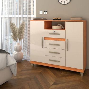 Imagem de Cômoda Reducio 2 Portas 4 Gavetas Cinamomo/Off White - Panorama Móveis