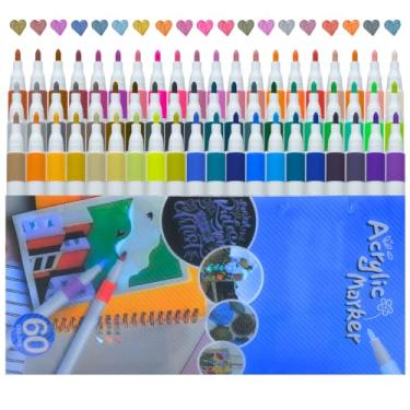 Imagem de Marcadores de Tinta Acrílica, Ponta Média, Multicolorido, 60 Cores, Água Base, Resistente à Água, Superfícies Variadas, Criação Artística, Acrylic Markers (60 cores)