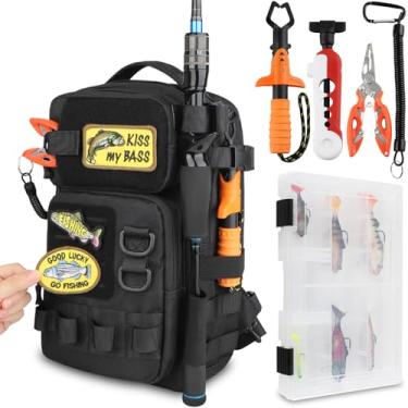 Imagem de Dovesun Mochila de equipamento de pesca com conjunto de ferramentas, bolsa de equipamento de estilingue e caixa de equipamentos 3600, carretel de linha de pesca, pegador de peixe, alicate, cordão, 6