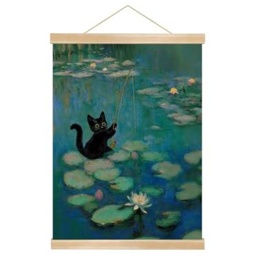 Imagem de You found a duck Impressão em tela de gato preto com girassóis, 35,5 x 45,7 cm, cabide magnético de madeira, arte de parede moderna (HY04)