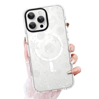 Imagem de OOK Capa transparente para iPhone 16 Pro Max, linda capa de arte de concha do mar branco macio TPU protetor à prova de choque para mulheres meninas capa magnética fina para telefone