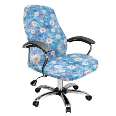 Imagem de Talayituse Capa para cadeira de escritório Boho Mandala com estampa de margarida, peça única, resistente à água, tecido jacquard elástico, parte inferior elástica para cadeiras de apoio de braço, G