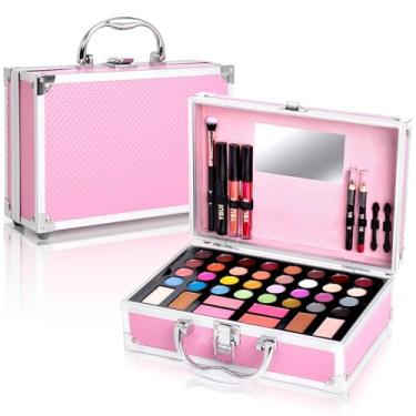 Imagem de YBUETE Kit de maquiagem para iniciantes para adolescentes, conjunto de maquiagem para meninas e mulheres, kit de maquiagem iniciante com estojo cosmético incluído 32 cores sombra blush contorno labial