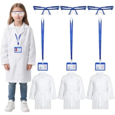 Imagem de 9 PCS Scientist Costume Lab Coat Doctor White Coat with Goggles and Card Holder, Career Day Dress Up Role Play Halloween Cosplay Costume for School Project and Experiments Outfit (Large)