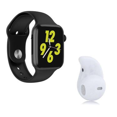 Imagem de Kit 1 Smartwatch W34 Preto + 1 Mini Fone Bluetooth Branco