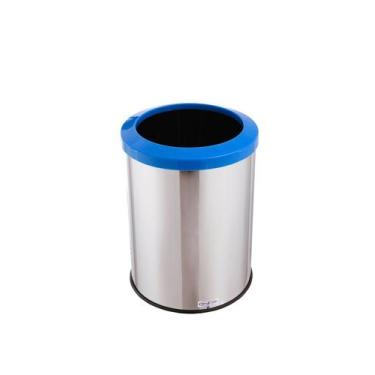 Imagem de Lixeira Inox Com Aro Plástico 30 Litros Lixo Reciclável - Aldinox, Azu