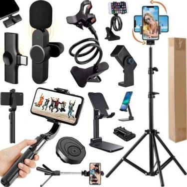 Imagem de Kit Gravação Tripé 2m Bastão Microfone Sem Fio Tipo-C Filmagem no Celu