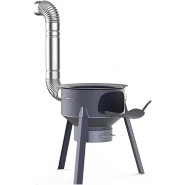 Imagem de Fogão A Lenha Multifution Com Grelha, Fogão A Lenha Destacável, Fogão A Lenha De Acampamento Com Chaminé, Fogão De Foguete De Acampamento Grande Para Cozinhar No Quintal Ao, One Color, 52cm