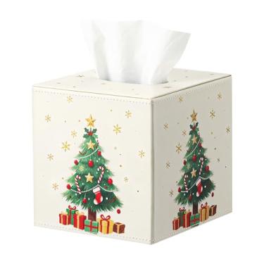 Imagem de Luxspire Capa de caixa de lenços de Natal, capa quadrada de 14 cm com fecho magnético, suporte de caixa de lenços decoração de Natal para sala de estar, quarto, bancada, carros, hotéis, árvore de