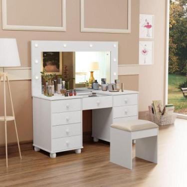 Imagem de Penteadeira Camarim 9 Gav Mila New C-led + Banqueta - Branca - LUAPA M