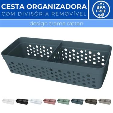 Imagem de Cesto Organizador Trama Rattan c/ Divisória Removível 23x8 - Usual Uti