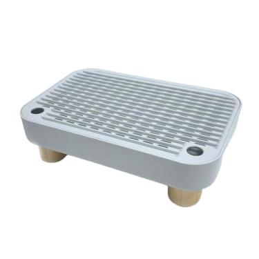 Imagem de Generic Caixa de areia com pedal, rampa elevada, suprimentos para animais de estimação, caixa de peneira reutilizável para gatos idosos, pernas de madeira, Cinza Claro