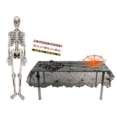 Imagem de Esqueleto Caveira Guardanapo Estampado Halloween Teia Folha Dupla 33x33cm Enfeite Decorativo Porta Doces