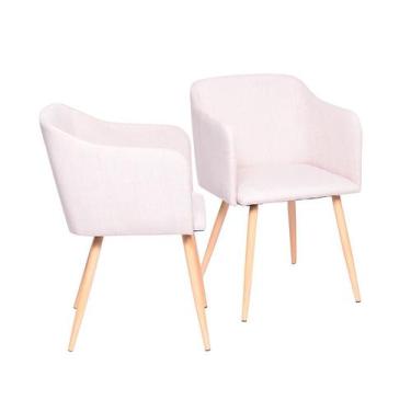 Imagem de Kit 02 Cadeiras Boxbit Charla Linho Bege Base Metal Cor Madeira, CHINA