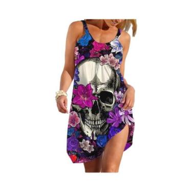 Imagem de Vestido Curto Feminino Estilo Punk Com Estampa De Caveira, Casual, Étn