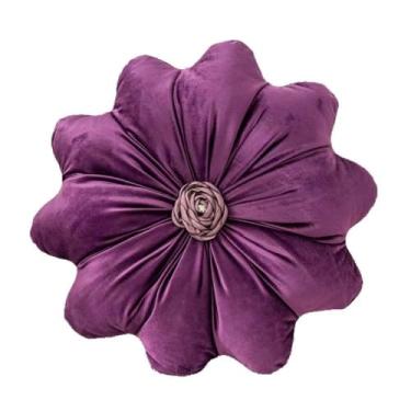 Imagem de Almofada de veludo super macia em forma de fllower nova, almofada decorativa para cama, sofá, cadeira, penteadeira (diâmetro 40,6 cm) (roxo)