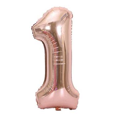 Imagem de Aramox Balões de Dourado Rosa Grande de 0 a 9 Balões, Ideais para Aniversários, Propostas e Aniversários, ótimos para Decoração de Festa Com Balão de Casamento (Número 1)