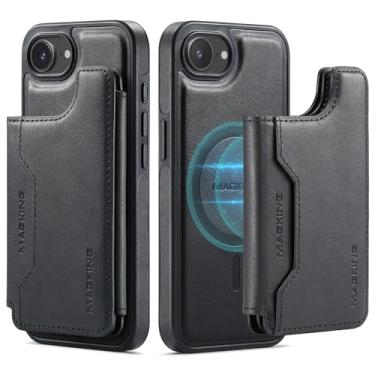 Imagem de DG.MING Capa carteira para iPhone 16e 2 em 1 com suporte magnético destacável para cartão (7 compartimentos para cartões) (compatível com MagSafe) proteção RFID e suporte (couro PU + TPU à prova de