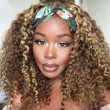 Imagem de Peruca com faixa de cabeça XSY Highlight Ombre Kinky Curly 50 cm 150% 