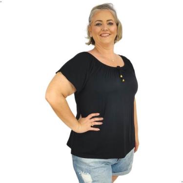 Imagem de Blusa Feminina Plus Size Ciganinha Manga Curta Lisa - Coalizão Fashion