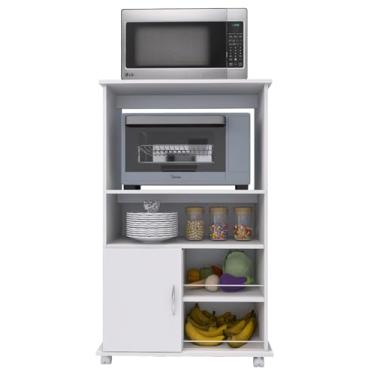 Imagem de Armário Multiuso com Rodízios, Branco, 4 Prateleiras, Porta com Puxador, Organizador para Cozinha e Brinquedos