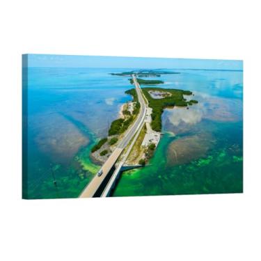 Imagem de LSIUHWUWI 1 painel de arte de parede ponte longa em Florida Keys pôsteres históricos rodoviários ultramarinos 10 km arte de parede arte Florida Keys EUA arte de parede para sala de estar emoldurada