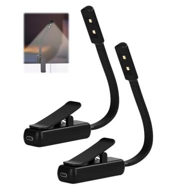 Imagem de 2 peças de luz de leitura de LED recarregável com clipe de livro para cama, luzes de livro reguláveis contínuas com lâmpada de 3 temperaturas de cor para leitura na cama, portátil e ultraleve com