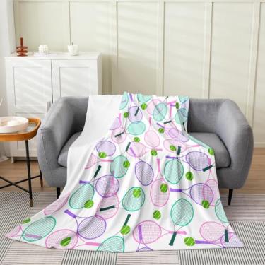 Imagem de Erosebridal Cobertor de lã macia bola rosa roxa de tênis de desenho animado 102 x 127 cm para meninos e meninas, cobertor de flanela esportivo infantil para cadeiras de sofá-cama, raquete de