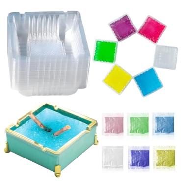 Imagem de 50 peças de cinzeiro descartável portátil sem fumaça, com 1 peça de base luxuosa, cinzeiros internos externos e areia perfumada para extinção de fumaça, ar fresco (base verde clara)