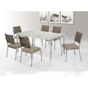 Imagem de Conjunto Mesa Aço Cromado  1,60 m + 6 Cadeira Nobre Junco - Aço Nobre