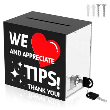 Imagem de Frasco de ponta de acrílico com fechadura, caixa de sugestões de doação, leve e resistente 15 × 12 x 12 cm, urna de sugestão de ponta visível para bar, restaurante, apresentação, música, coleção de