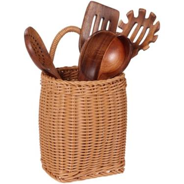 Imagem de Cesta de parede pendurada, organizador de armazenamento de vime de imitação de tecido, cesta de porta decorativa, cesta de vime de cozinha de plástico para frutas, legumes, flores, artigos diversos