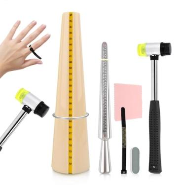 Imagem de Ferramentas de tamanho de anel de joias, incluindo tamanho de mandril de anel, martelo de borracha, bastão de metal sólido, pano de polimento, bastão de polimento, ferramenta de ajuste de calibragem