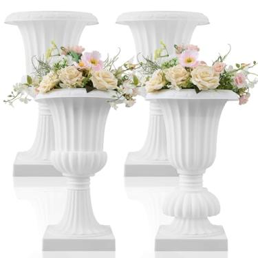 Imagem de AceOrbit Pacote com 4 vasos de urna de plástico grandes de 50,8 cm, vaso de flores com pedestal, suporte branco para casamento, festa, evento, casa, palco, jardim, decoração de varanda