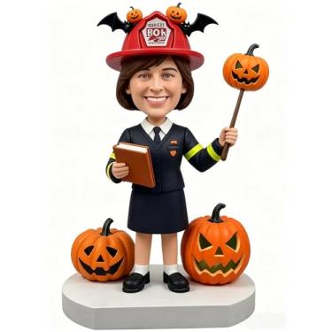 Imagem de Bobblehead de professor de Halloween totalmente feito à mão, decoração de estatueta de mesa de Halloween baseada em fotos, lembrança criativa para aposentadoria de professores, para amigos/família