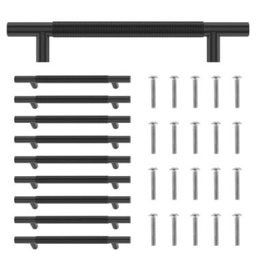 Imagem de Puxador de armário de liga de alumínio, 10 peças, puxador moderno para gaveta de cozinha, puxador de armário de 19 cm de comprimento, orifício central de 12 cm, preto/dourado para armário de
