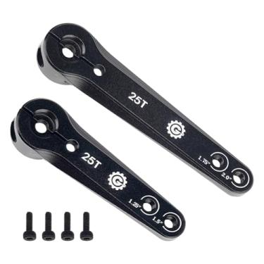 Imagem de 2PCS TGCWENG CNC Aluminum 25T Servo Horn Long Steering Servo Arms Compatible Futaba Savox Xcore HL HSP HD Power Rc Servos Suitable for RC Airplanes RC Plane Car (Black)
