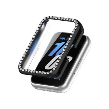 Imagem de Compatível com Samsung Galaxy Fit3 Bling Diamond Case PC Bumper Capas protetoras (sem protetor de tela) Capas femininas com strass brilhante de cristal e acessórios para smartwatch. (preto + preto)