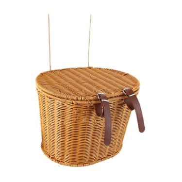 Imagem de oshhni Cesta de bicicleta infantil, bolsa de transporte de carga para ciclismo, alforje para bicicleta, imitação de vime, cesta de bicicleta para,