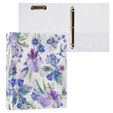Imagem de Fichário de 3 anéis, flor de íris, borboleta, roxo, 3,8 cm, fichário redondo com 200 folhas para mulheres, homens, escritório, crianças, material escolar, 1 pacote