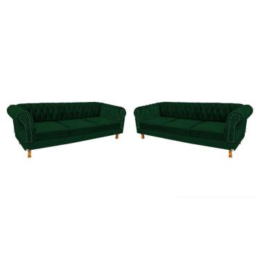 Imagem de 2 Sofás Chesterfield Capitone Duque Suede Verde Musgo 2,00